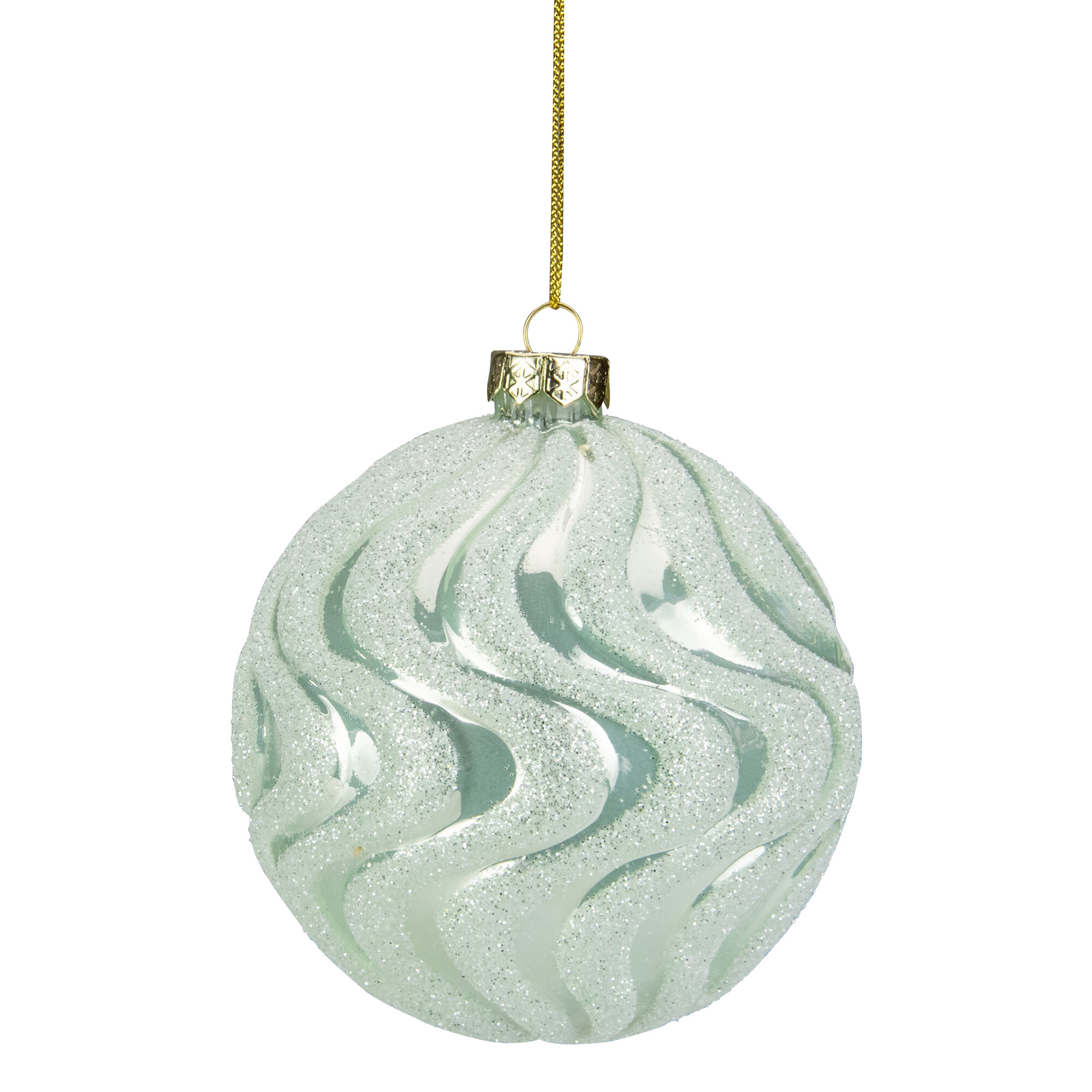 6” Glittered 2 Tone Silver/White Net Ball Christmas Ornament
