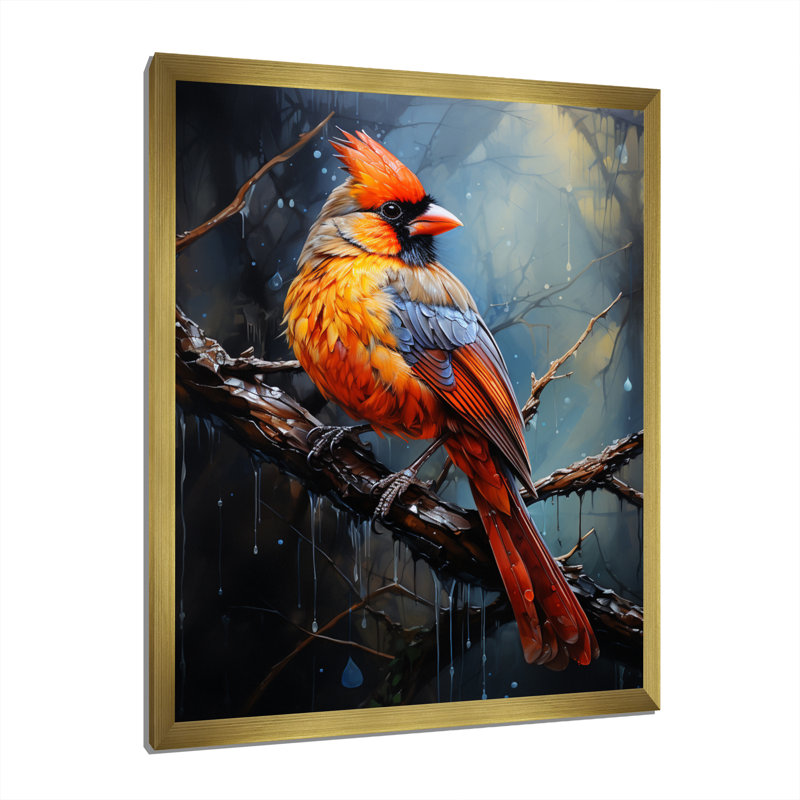 Animal écarlate Cardinal brillant - imprimé, H 20 po x l 12 po x P 1 po, Cadre doré à coins fermés