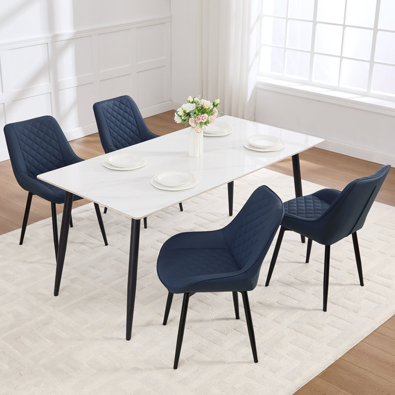 Faux Leather Upholstered Metal Dining Chair, 4, Blue
