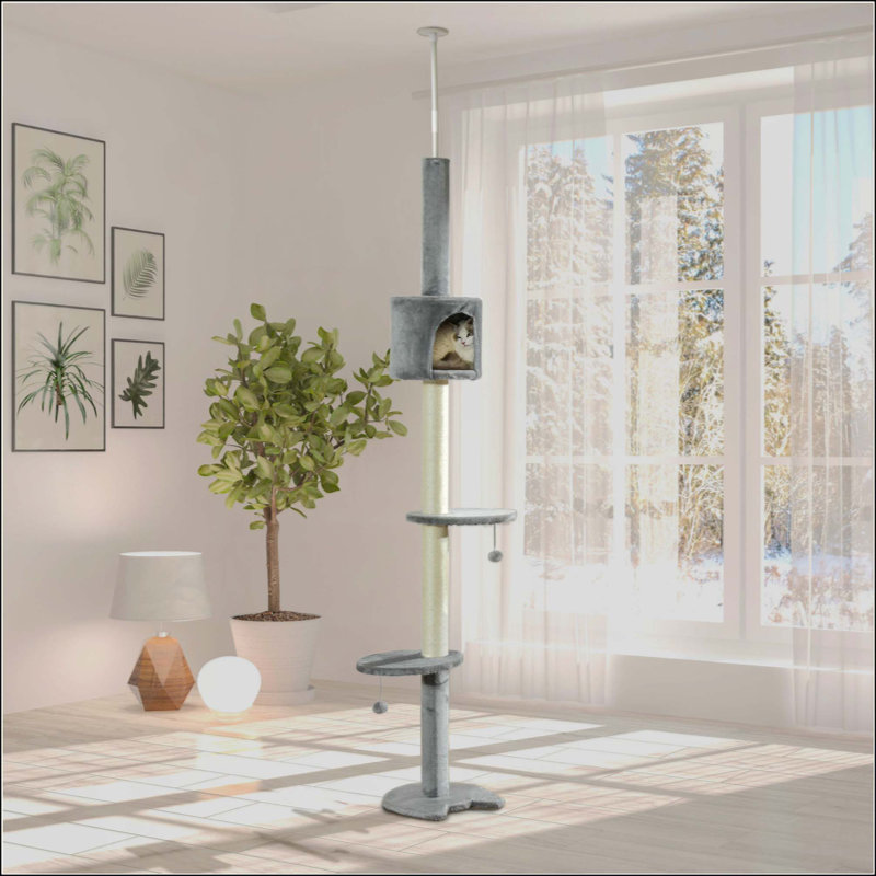 Arbre à chat, hauteur réglable, plancher, plafond, 4 niveaux, chaton, escalade, centre d'activités, jouet pour chat avec poteau à griffes