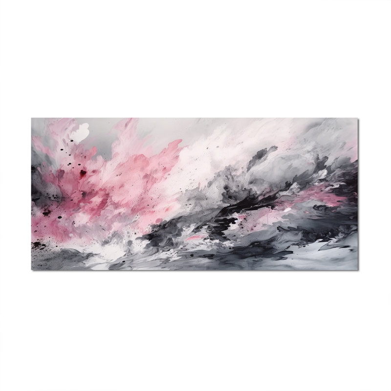 «Evolving In Pink Grey», reproduction sur toile géométrique abstraite, Toile tendue, H 28 po x l 60 po x P 1,5 po