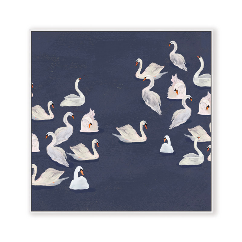 Nature Inspired Modern Ensemble: Swan Serenade, 24" H x 24" W, Framed Print, Gold