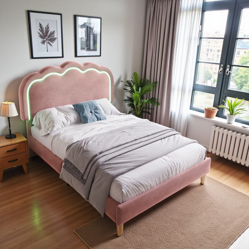 Upholstered Bed 3ft single bed With Led, Pink