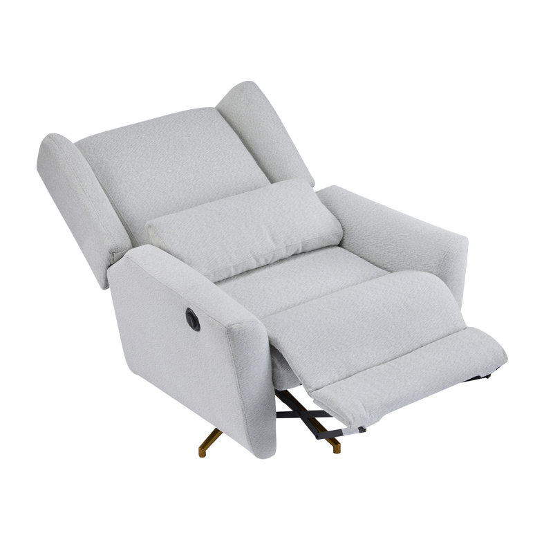 Power Recliner Chair Swivel,Upholstered 360° Swivel Recliner With Gold 5 Star Base-Light Grey, Light Gray Fabric