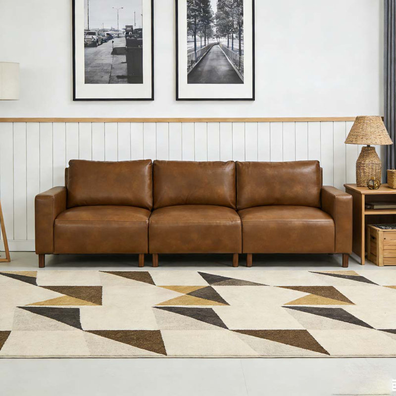 Canapé en cuir synthétique 112 po, 3, Brun
