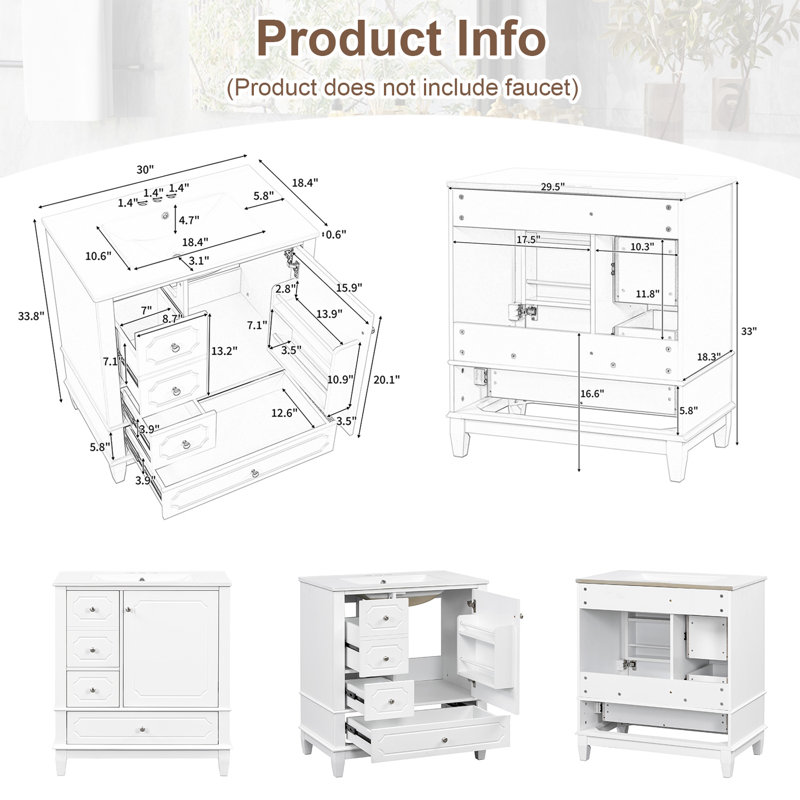 30'' W Single Vanity, White