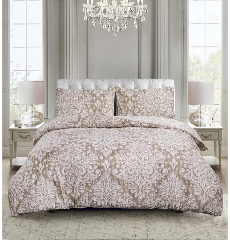 Bluntson Damask Duvet Cover Set with Pillowcases Included, Super King - 2 Pillowcases, Royal Gold