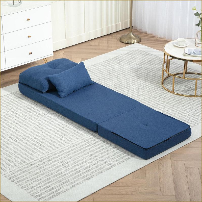 Canapé-lit convertible paresseux avec dossier réglable HOMcom Coussins | Bleu foncé | Lin, Mélange de lin bleu