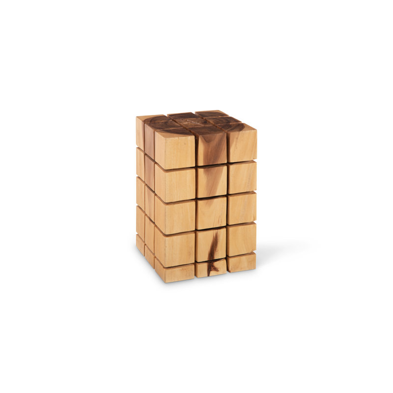 Transitional Grooved Natural Brown Solid Wood Stool