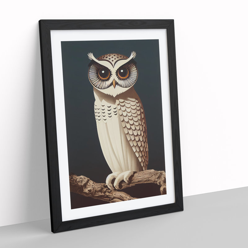 The Charming Owl - Single Picture Frame Print, 64cm H x 46cm W x 2cm D, Black Framed