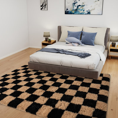 Tapis à carreaux moelleux à carreaux lavables à poils longs 6 x 9 pi pour chambre à coucher Tapis de couloir écossais Tapis à poils longs antidérapant pour enfants