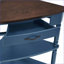 Table basse d'angle compacte à 3 niveaux avec pieds en bois massif, bleu marine / espresso pour les petits espaces