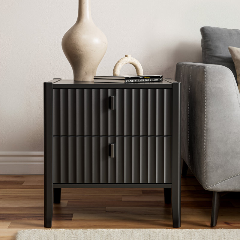 Table de chevet avec 2 tiroirs (ensemble de 2), Noir