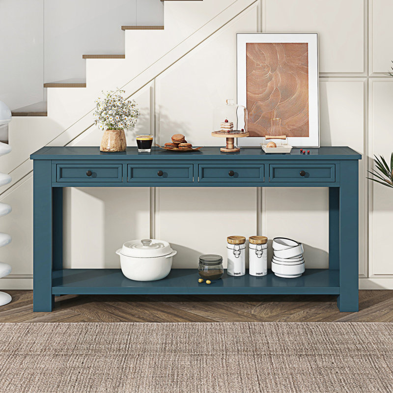 Console moderne, canapé avec tiroirs de rangement et tablette inférieure