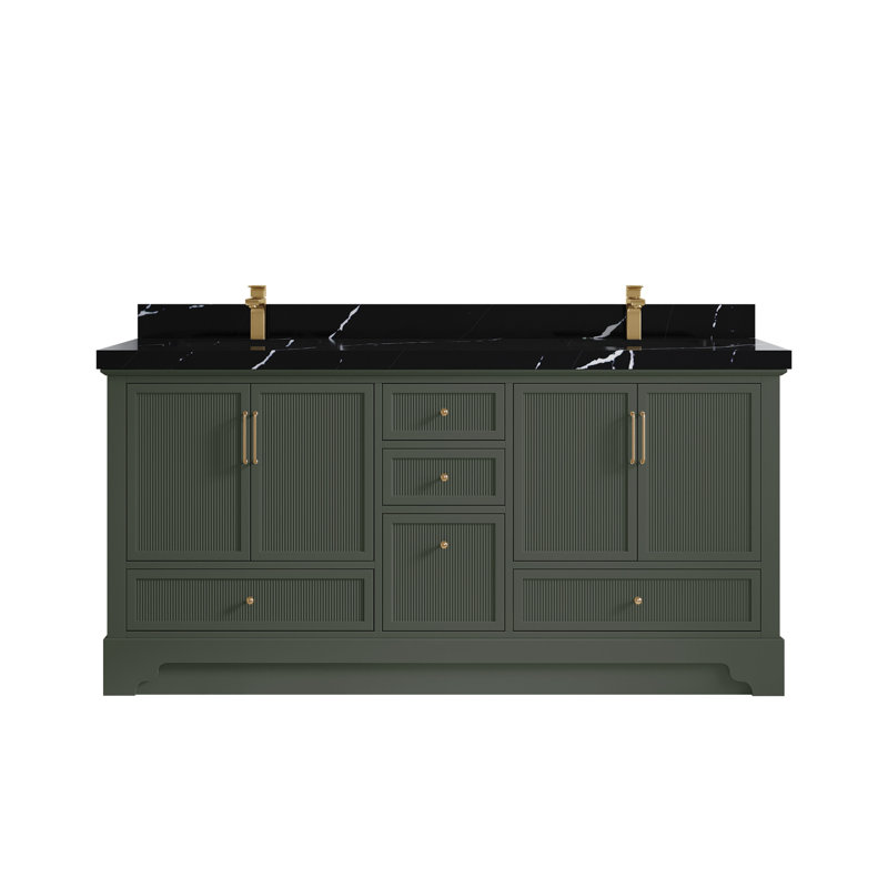 Meuble-lavabo double autoportant 72 po avec plateau en quartz Alys (option poignées)
