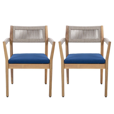 Ensemble de 2 tables de salle à manger et chaises d'extérieur en bois d'acacia tressé tressé pour le jardin, le bord de la piscine et la cour