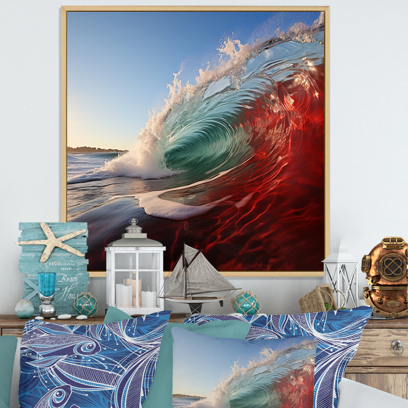 «Green Green Wave», impression sur toile, Cadre naturel flottant, H 30 po x l 30 po x P 1 po