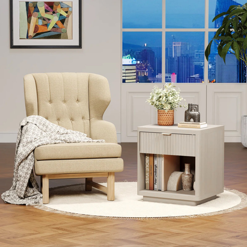 Table de chevet en bois de 22 po pour la chambre à coucher (ensemble de 2), Beige