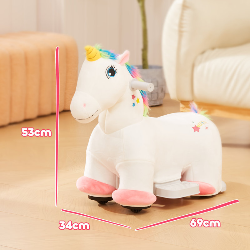 AIYAPLAY 6V Electric Ride on Unicorn with Music for Ages 18-36 Months White