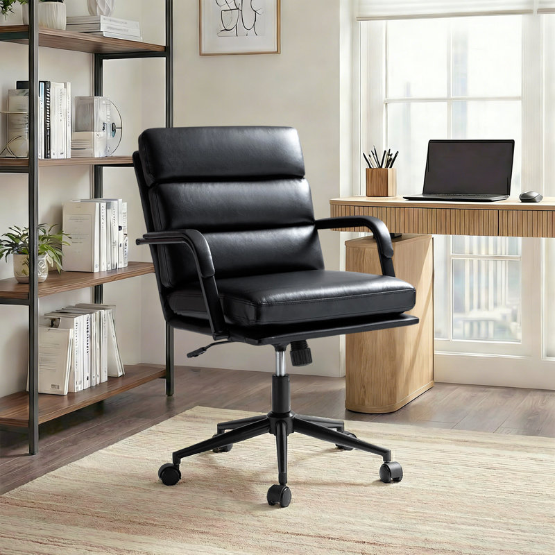 Chaise de bureau pivotante inclinable en cuir Anagrace, Similicuir grainé noir