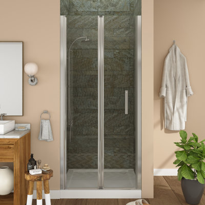 34" W x 72" H Frameless Bi-Fold Glass Shower Door with Tempered Glass and Reversible Installation in Chrome