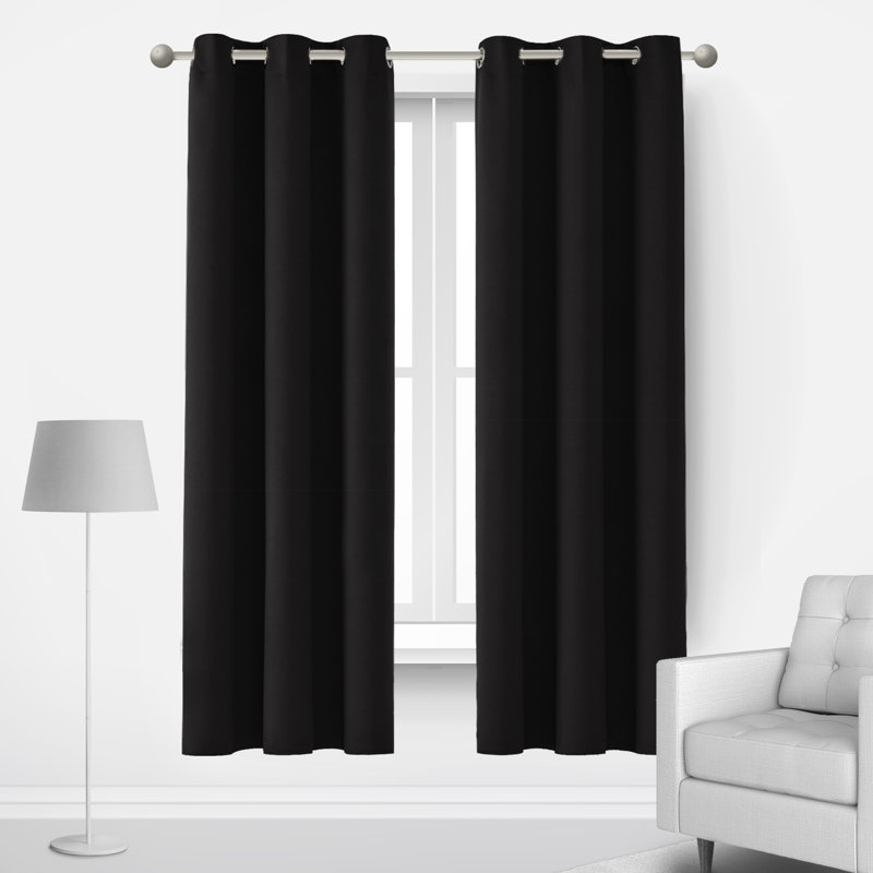 Lompoc Room Darkening Grommet Curtain Panels, Black, 42" W x 72" L
