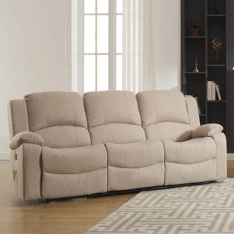 Aanvi 3 Seater Reclining Sofa, Beige Polyester Twill