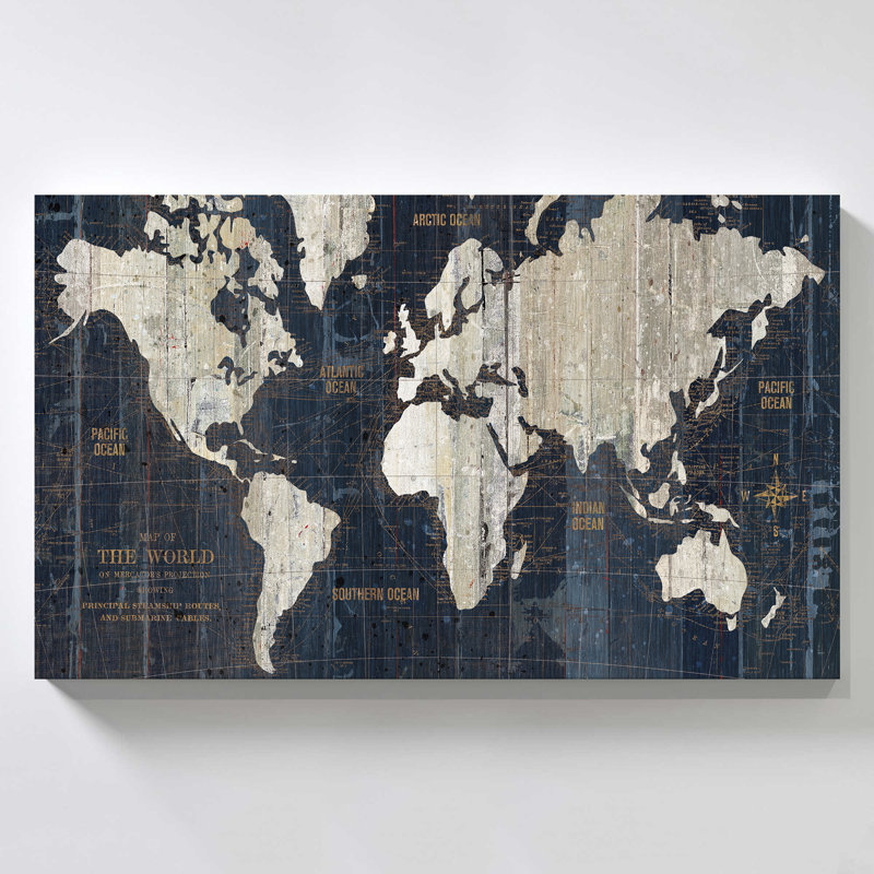 "Old World Map Blue" par Wild Apple, reproduction sur toile, H 18 po x l 30 po x P 1 po