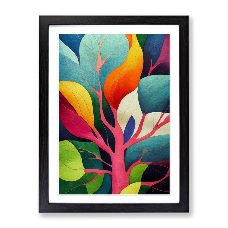 Tree Leaves In Colour No.4 Abstract - Single Picture Frame Painting, 64cm H x 46cm W x 2cm D, Black Framed