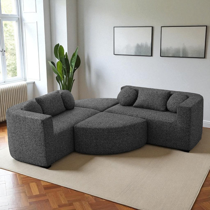 Upholstered Boneless Modular Sectional, Black Boucle
