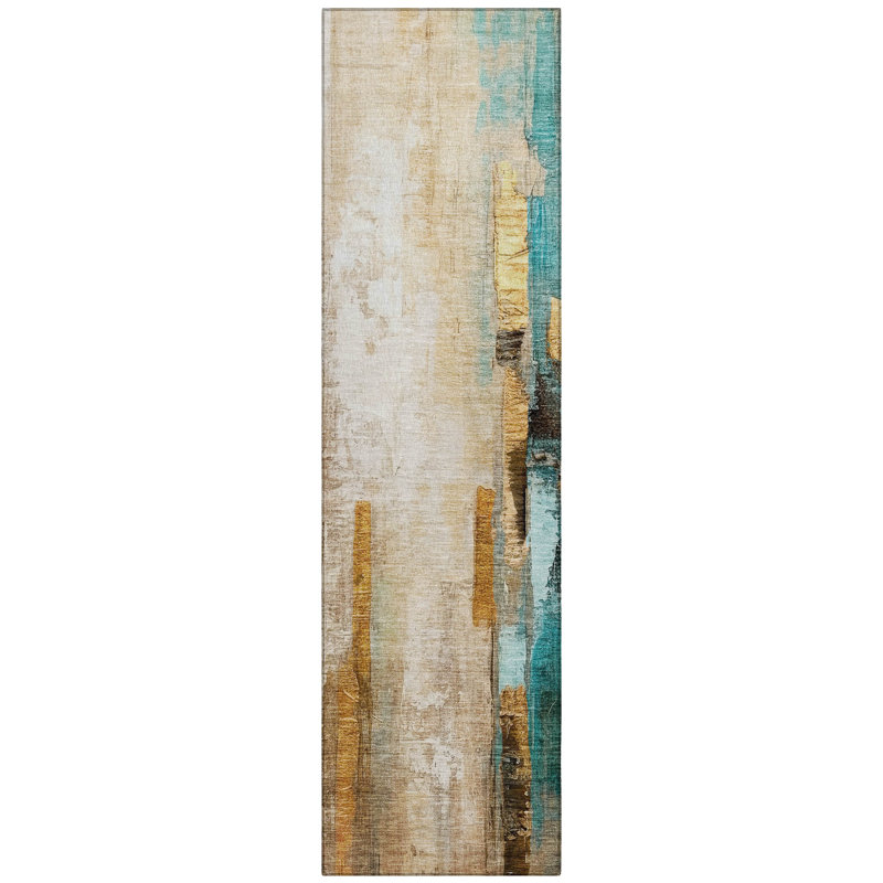 Machine Washable Indoor/Outdoor Xhevrie Beige Rug, Runner 2'3" x 7'6"