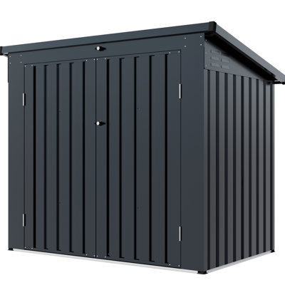 Outdoor Metal Garbage Storage, Black, Upgraded, Sloped Roof, 2 , Lockable Door, Protects Belongings From Theft Shed For And Bikes, , With Sun Rain