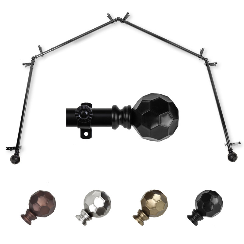 Campanella 4-Sided Bay Window Single Curtain Rod, Black, 18"-28" (each side)