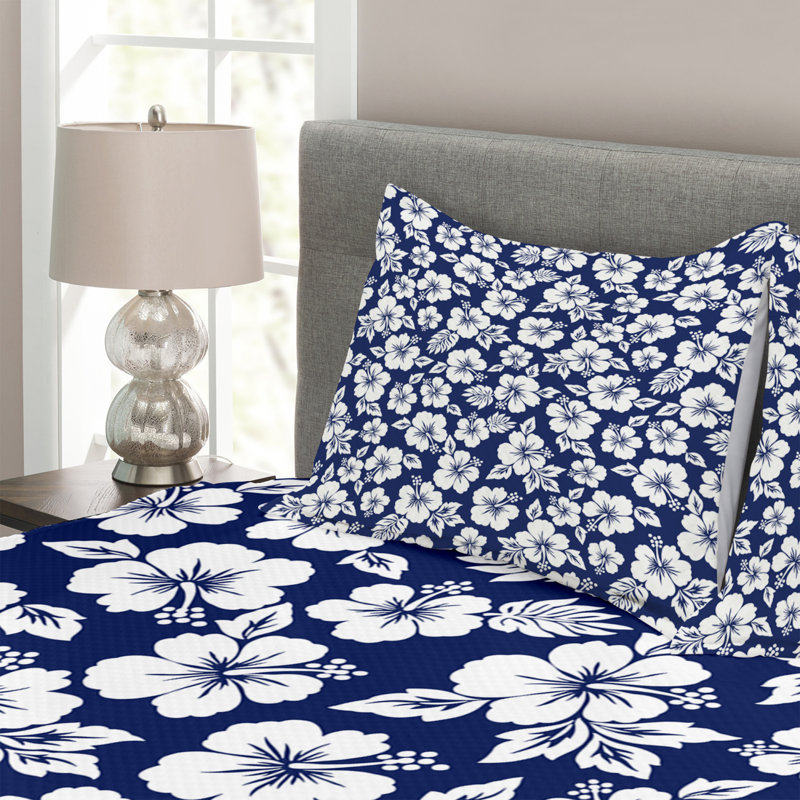 Adreian NavyBlue/White Microfibre Bedspread Set, 220 x 264 cm