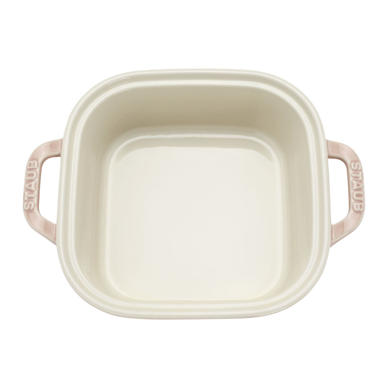 Staub Ceramic 4-Pc Baking Pans Set, Casserole Dish With Lid, Brownie Pan, Citron, Light Pink
