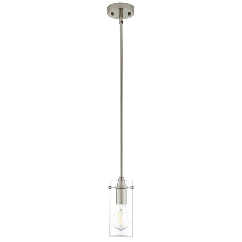 Luminaire suspendu cylindrique à 1 lumière Angelina, Brushed Nickel, Small Shade, Clear