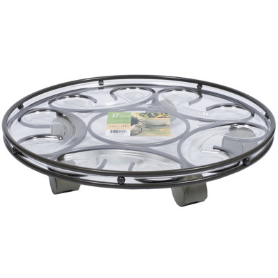 Plastec Saucer Caddy Deluxe with Casters, Slate Finish, 17"