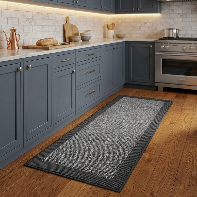 Tapis de cuisine antidérapant et antitaches, lavable à la machine, Gris anthracite