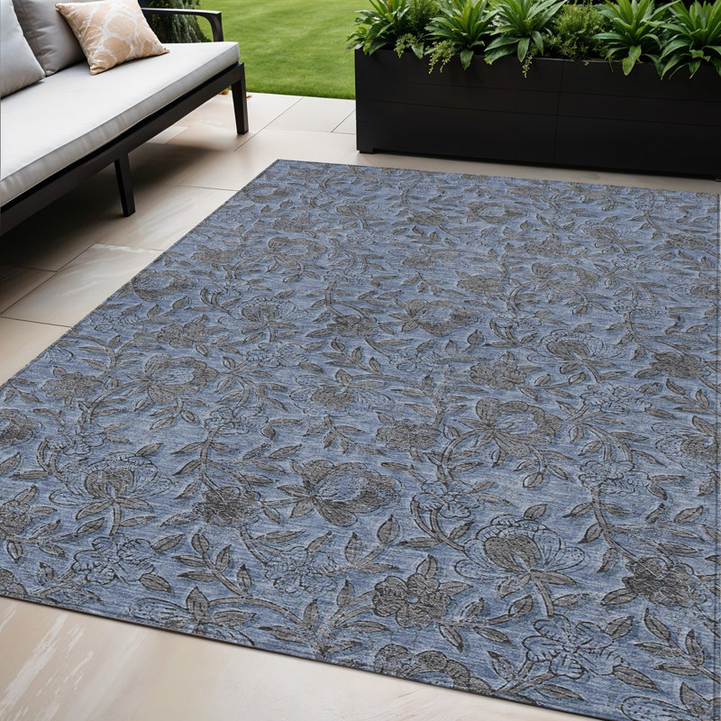 Tapis d'intérieur lavable à motif floral gris 5 pi x 8 pi