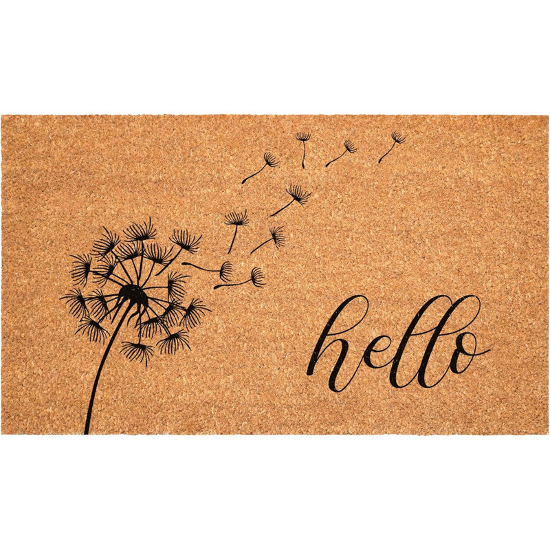 24" X 36" Brown And Black Floral Hello Outdoor Coir Door Mat