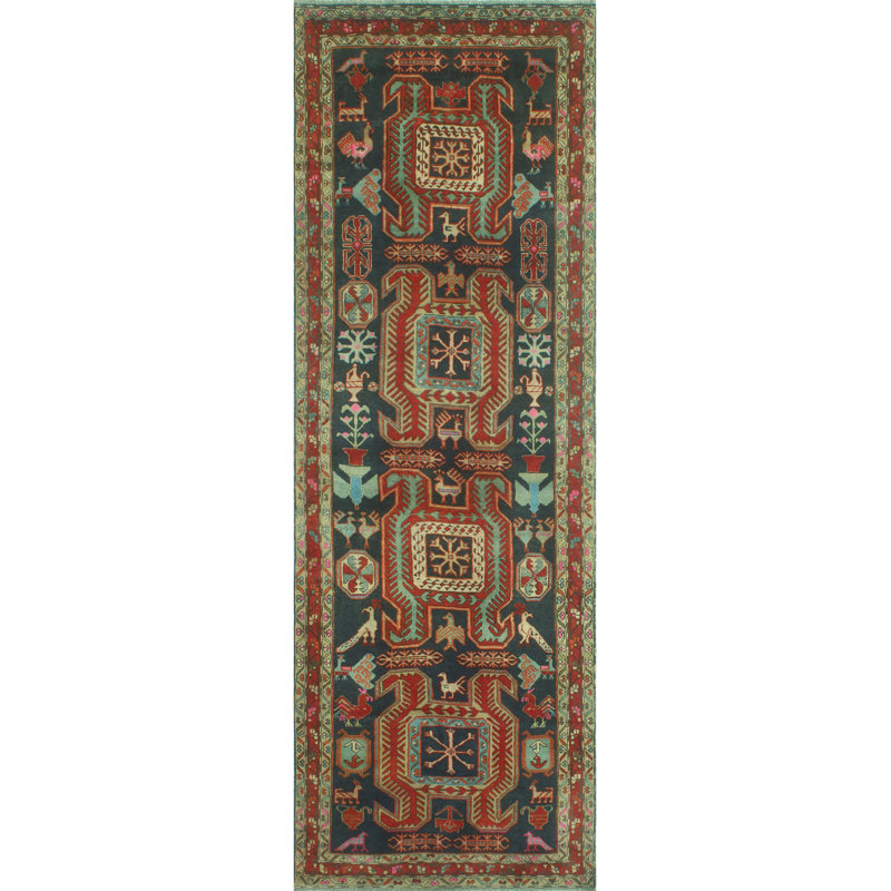 One-of-a-Kind 3'5" X 10'1" 1980s Runner Wool Area Rug in