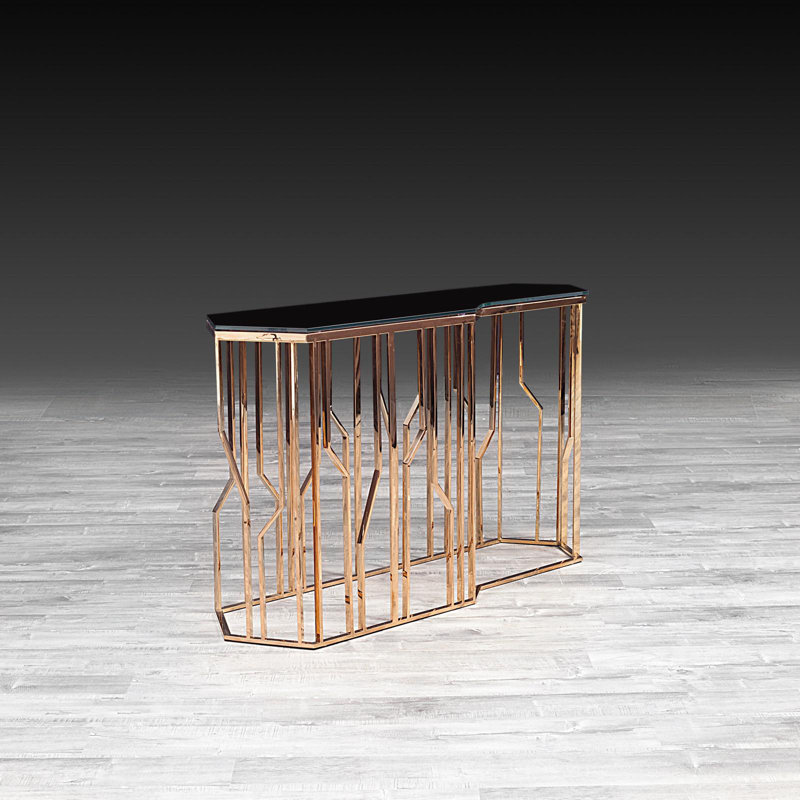 Glass Top Console Table, 31.5" H x 55" W x 17" D, Rose Gold
