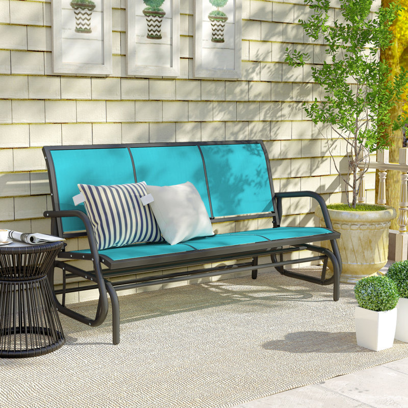 Chaise berçante d'extérieur 3 places, chaise berçante de patio, bleu