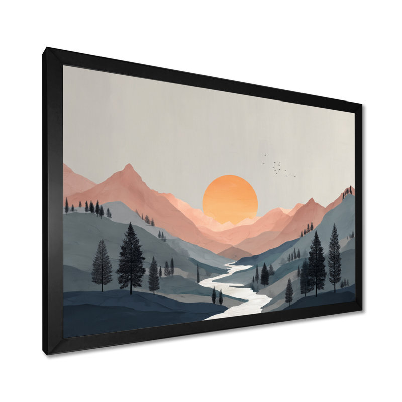 Été coucher de soleil dans les montagnes - art mural côtier, impression sur toile jaune, H 34 po x l 44 po, Noir