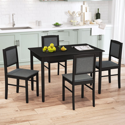 5 PCS Dining Table Set for 4 w/Rubber Wood Legs Upholstered Seat Padded Backrest
