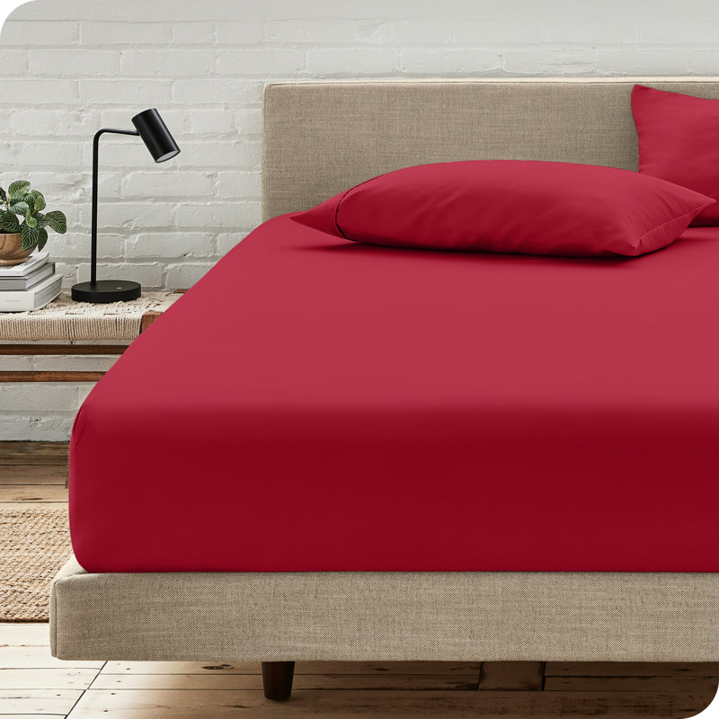 Microfiber Fitted Sheet with Pillowcase Set   , Red, King Fitted Sheet with 2 Pillowcases