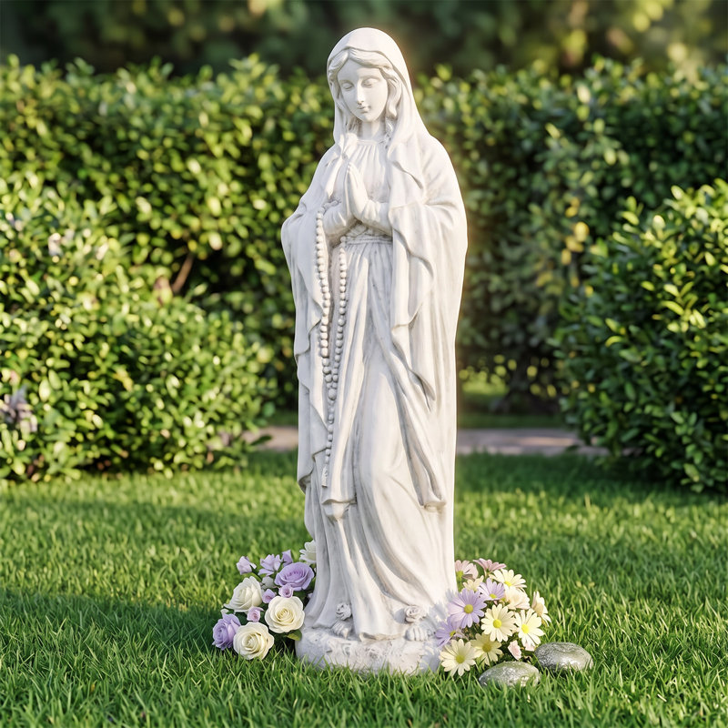 Statue de jardin 30 po avec oxyde de magnésium, Praying Virgin Mary (Ivory White)