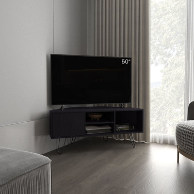 Meuble télé de coin Lancaster, avec deux tablettes et deux armoires
