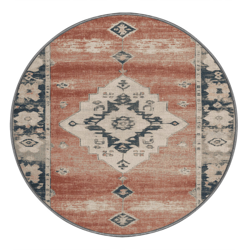 Tapis gris lavable à la machine, Rond 8 pi