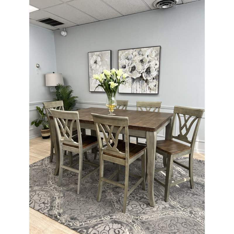 Corne 6 - Person Solid Wood Top Four Leg Dining Set, Brown,Grey